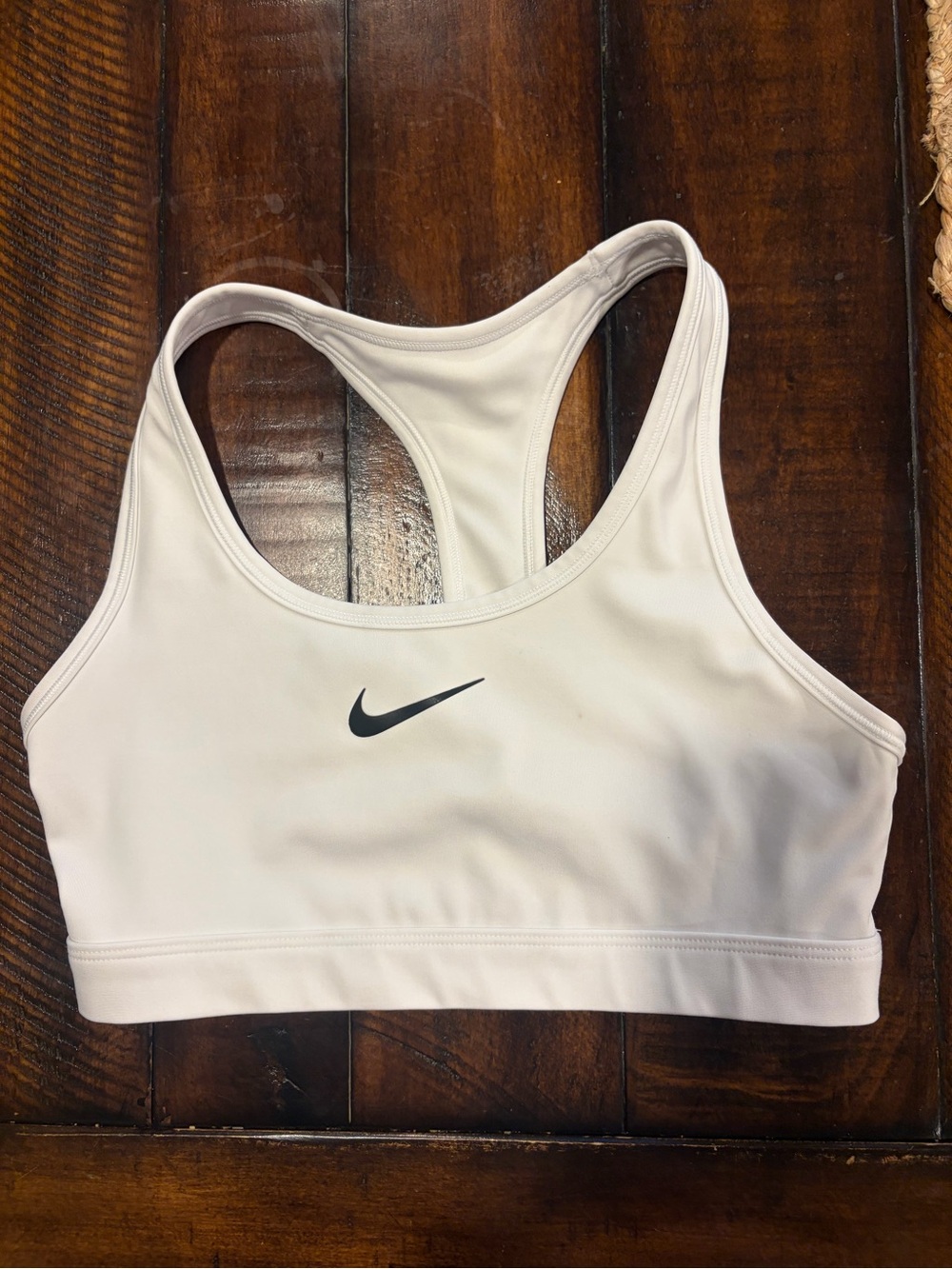Nike White Racerback Sport Bra with Black Swoosh